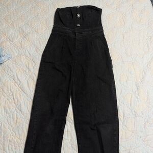 H&M Black Denim Strapless Jumpsuit with Button Accents